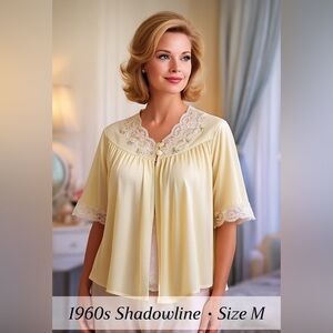 Vtg 1960s Shadowline Yellow Nylon Lace Bed Jacket – Size M